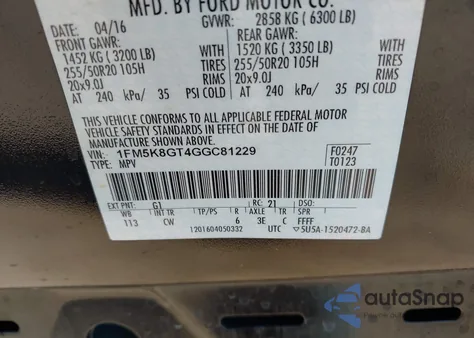 2016 Ford Explorer Sport z USA, uszkodzony, nr VIN 1FM5K8GT4GGC81229